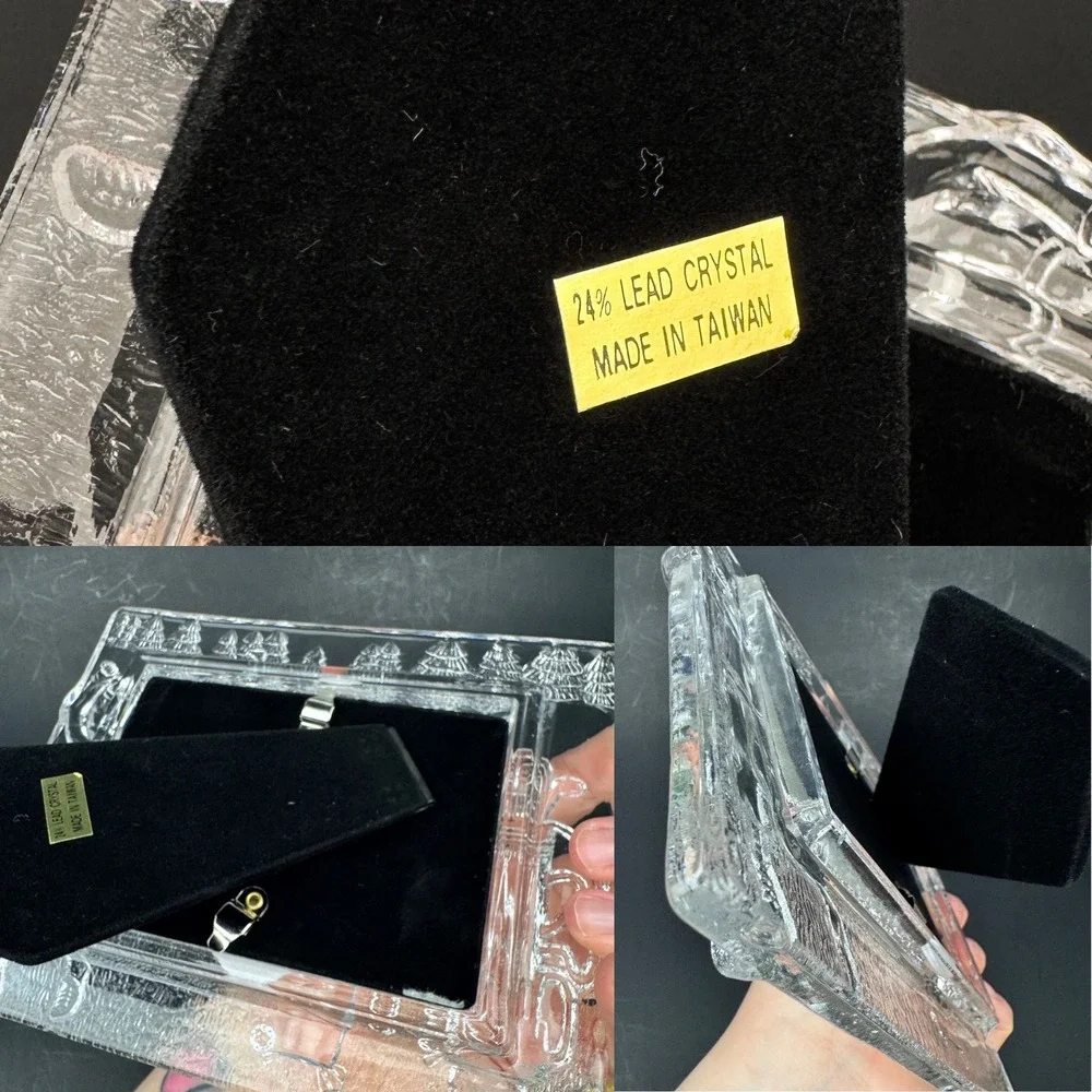 Vtg Lead Crystal Golf Picture Frame Clear Glass Tabletop Horizontal 3D‎ Orig Box